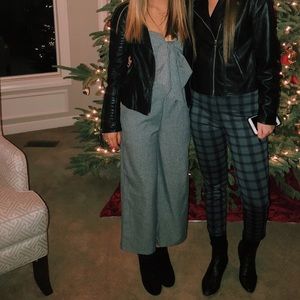 Grey and white striped jumpsuit